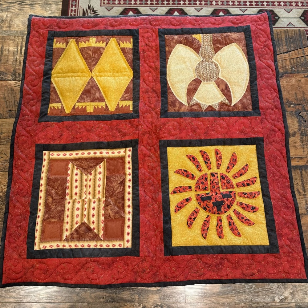 Handmade Amish quilt wall hanging Southwestern style thunderbird